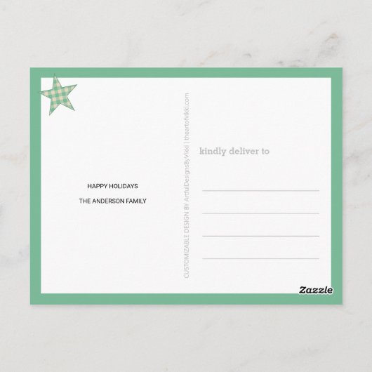 Prettige feestdagen Plaid Green Cream Sterren 4 Fo Briefkaart (Achterkant)