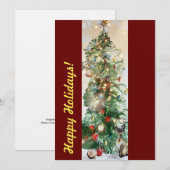 Prettige Feestdagen Plat Kerstkaart met Kerstboom (Voorkant / Achterkant)