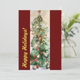 Prettige Feestdagen Plat Kerstkaart met Kerstboom