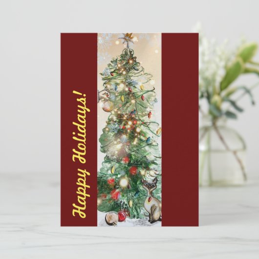 Prettige Feestdagen Plat Kerstkaart met Kerstboom (Staand voorkant)