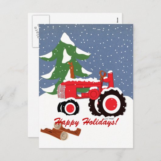 Prettige feestdagen (plural:)! Rode Tractor (Voorkant / Achterkant)