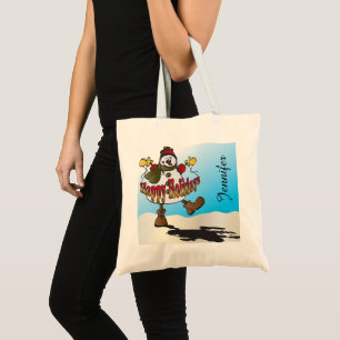 Prettige feestdagen (plural:) Sneeuwman   Naam DIY Tote Bag