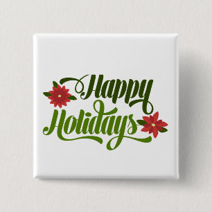 prettige feestdagen Poinsettia 15 cm² Square Badge Vierkante Button 5,1 Cm
