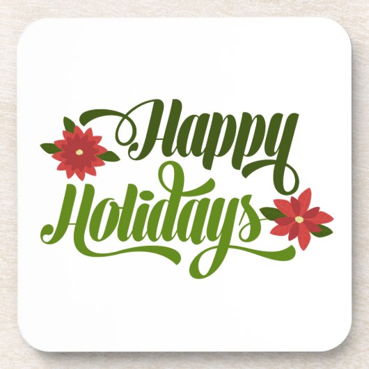 prettige feestdagen Poinsettia Bier Onderzetter (Voorkant)