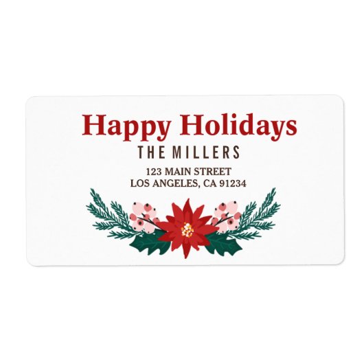 prettige feestdagen Poinsettia Bouquet Holiday Lab Etiket (Voorkant)