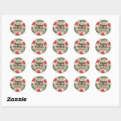 prettige feestdagen Poinsettia Brown Burlap Ronde Sticker (Vel)
