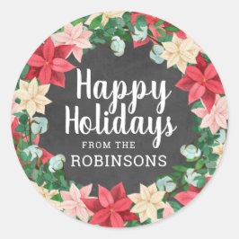prettige feestdagen Poinsettia Chalkboard Ronde Sticker