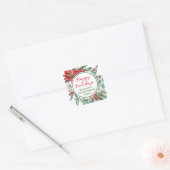 prettige feestdagen Poinsettia Floral Favor Vierkante Sticker (Envelop)
