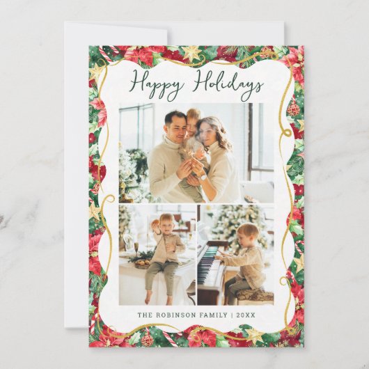 Prettige feestdagen Poinsettia Greenery Pattern Feestdagenkaart (Voorkant)