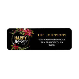 Prettige feestdagen Poinsettia Holly Wreath Red Go Etiket