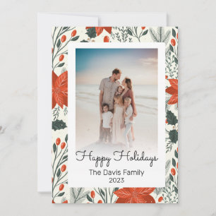 Prettige feestdagen Poinsettia Kerst Familie Foto Feestdagenkaart