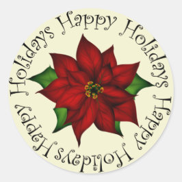 prettige feestdagen Poinsettia Ronde Sticker