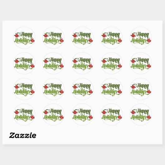 prettige feestdagen Poinsettia Ronde Sticker (Vel)