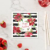Prettige feestdagen Poinsettias op Black Stripe se Servetten (Insitu)