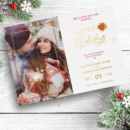 prettige feestdagen Poinsettias Wreath Photo Weddi Folie Uitnodiging