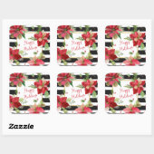 Prettige feestdagen Poinsettias, zwarte streep Sti Vierkante Sticker (Vel)