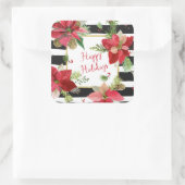 Prettige feestdagen Poinsettias, zwarte streep Sti Vierkante Sticker (Tas)