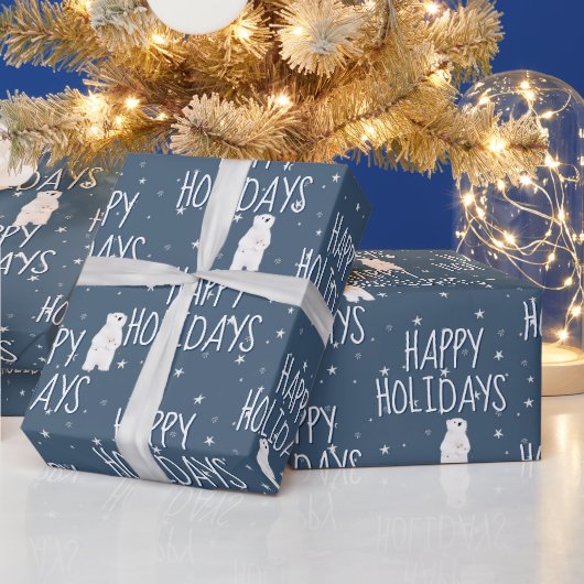 Prettige feestdagen Polar Beer op sterren Cadeaupapier (Feestdagen)