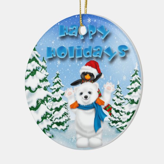 prettige feestdagen Polar Beer Penguin Round Ornam Keramisch Ornament (Links)