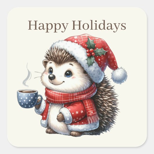 Prettige feestdagen Porcupine Christmas Vierkante Sticker (Voorkant)