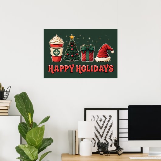 Prettige feestdagen Poster – Retro kerstdecor (Thuiskantoor)