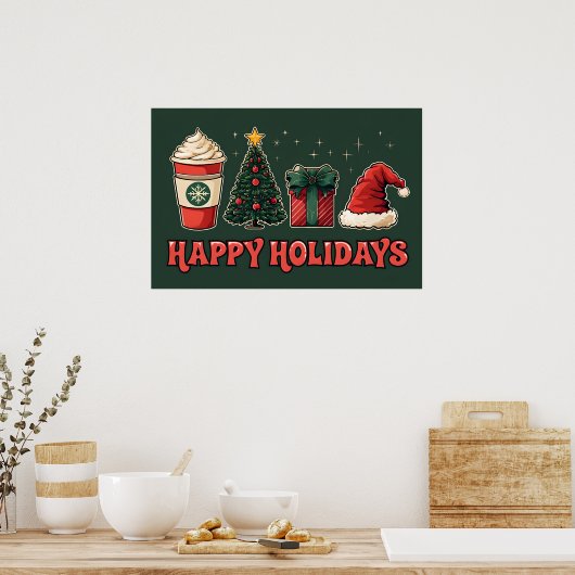 Prettige feestdagen Poster – Retro kerstdecor (Keuken)