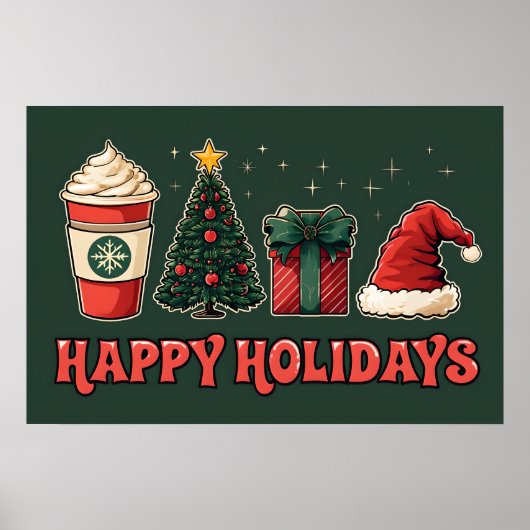 Prettige feestdagen Poster – Retro kerstdecor (Voorkant)