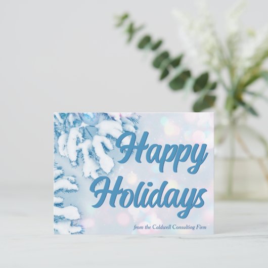 prettige feestdagen prachtige blauwe wintersneeuwv briefkaart (Staand voorkant)