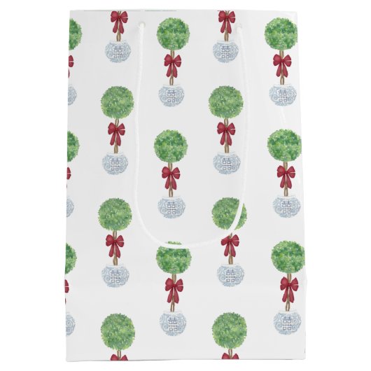 Prettige feestdagen Preppy Topiary Tree Bedankt Medium Cadeauzakje (Achterkant)