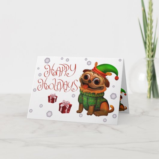 Prettige feestdagen - Pug Christmas Kaart (Voorkant)