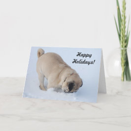 Prettige feestdagen Pug graven in de sneeuw Kaart