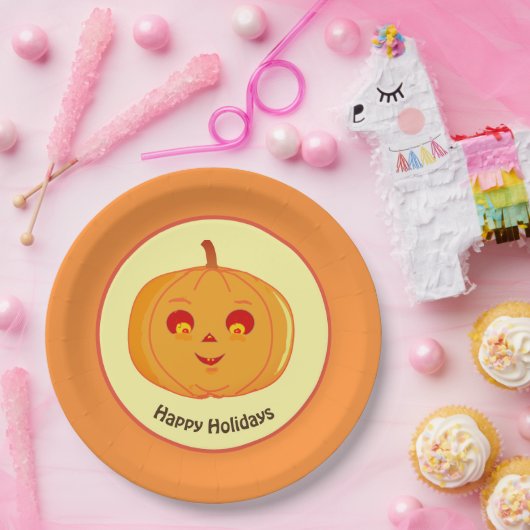 Prettige feestdagen Pumpkin Face Papieren Bordje (Feest)