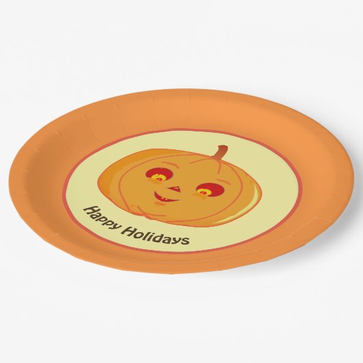 Prettige feestdagen Pumpkin Face Papieren Bordje (Gekanteld)