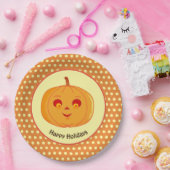 Prettige feestdagen Pumpkin Face & Polka Dots Papieren Bordje (Feest)