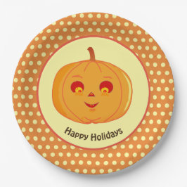 Prettige feestdagen Pumpkin Face & Polka Dots Papieren Bordje