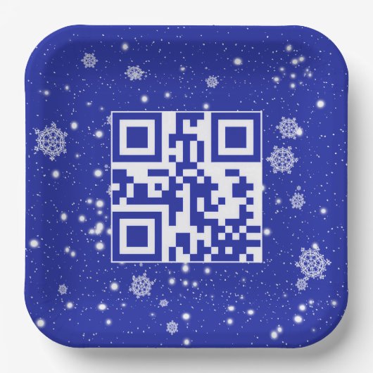 Prettige feestdagen QR-code op sneeuwvlokken Papieren Bordje (Voorkant)