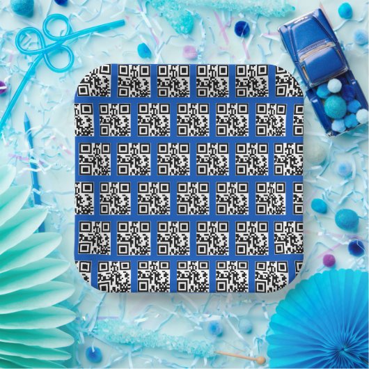 prettige feestdagen QR-codes op blauw Papieren Bordje (Feest)