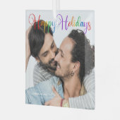 prettige feestdagen Rainbow Gay Couple met kerstfe Glas Ornament (Voorkant links)