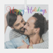 prettige feestdagen Rainbow Gay Couple met kerstfe Glas Ornament (Voorkant)