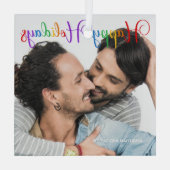 prettige feestdagen Rainbow Gay Couple met kerstfe Glas Ornament (Achterkant)