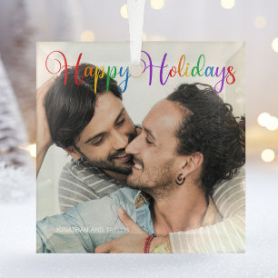 prettige feestdagen Rainbow Gay Couple met kerstfe Glas Ornament