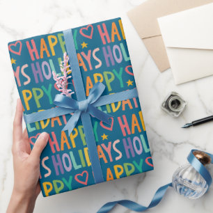 Prettige feestdagen Rainbow Hand-Drawn Christmas Cadeaupapier