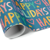 Prettige feestdagen Rainbow Hand-Drawn Christmas Cadeaupapier (Rol Hoek)