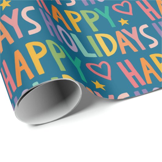 Prettige feestdagen Rainbow Hand-Drawn Christmas Cadeaupapier (Rol Hoek)