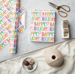 Prettige feestdagen Rainbow Hand-Drawn Christmas Cadeaupapier