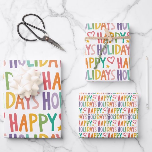 Prettige feestdagen Rainbow | Hand-Drawn Christmas Inpakpapier Vel (Voorkant)