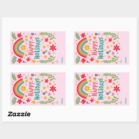 Prettige feestdagen Rainbow Schattige CUSTOM TO FR Rechthoekige Sticker (Vel)