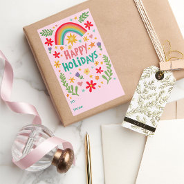 Prettige feestdagen Rainbow Schattige CUSTOM TO FR Rechthoekige Sticker