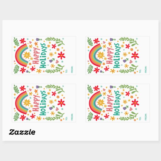 Prettige feestdagen Rainbow Schattige CUSTOM TO FR Rechthoekige Sticker (Vel)