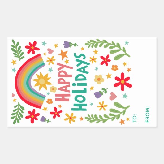 Prettige feestdagen Rainbow Schattige CUSTOM TO FR Rechthoekige Sticker (Voorkant)